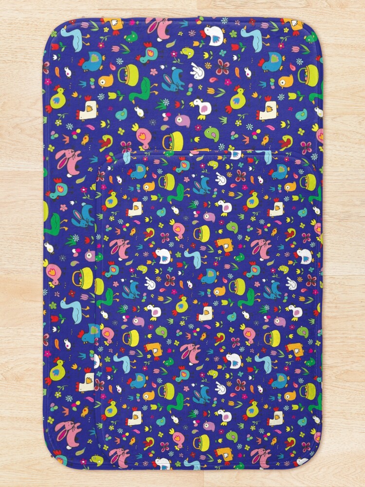 Alternate view of Spring Chicks and Bunnies - Blue - cute Easter pattern by Cecca Designs Bath Mat