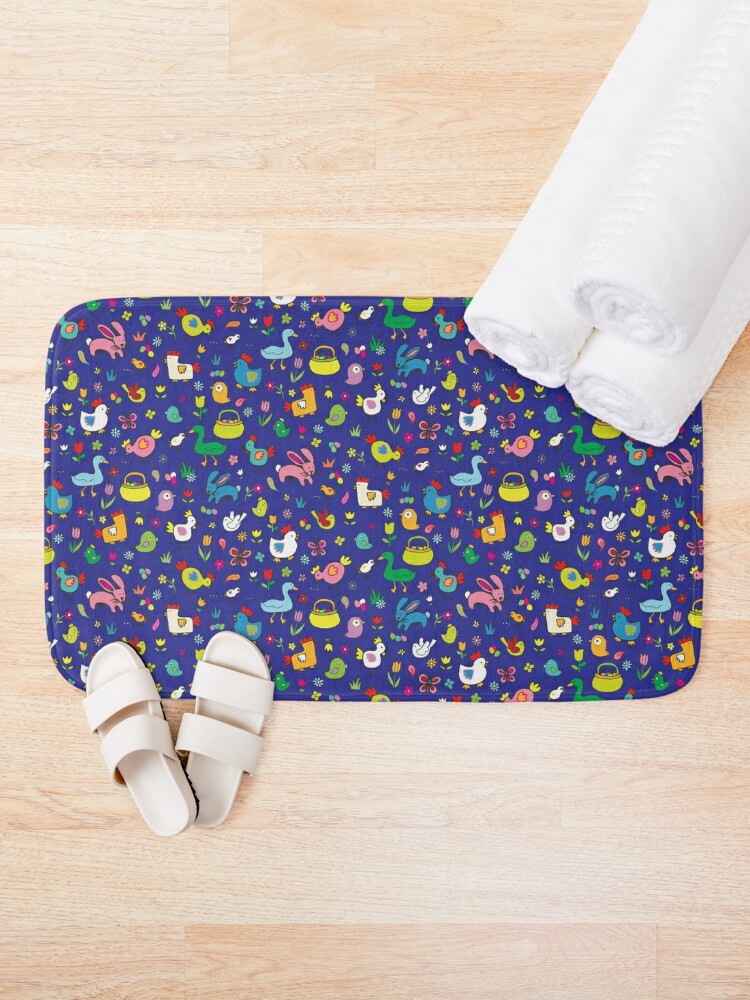 Alternate view of Spring Chicks and Bunnies - Blue - cute Easter pattern by Cecca Designs Bath Mat