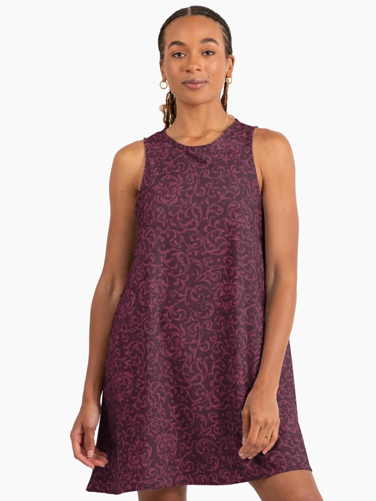 Burgundy Cassis Tudor Rose Damask" A-Line Dress for Sale by AntiqueImages | Redbubble Burgundy Cassis Tudor Rose Damask" A-Line Dress for Sale by AntiqueImages | Redbubble