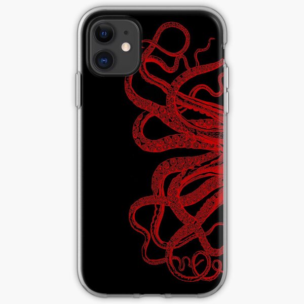 Red Vintage Octopus Tentacles Illustration iPhone Soft Case