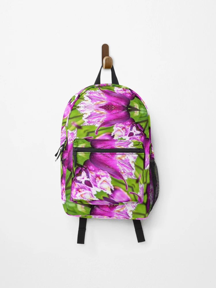 Thumbnail 1 of 3, Backpack, Purple Tulip Pattern designed and sold by Patternflower.