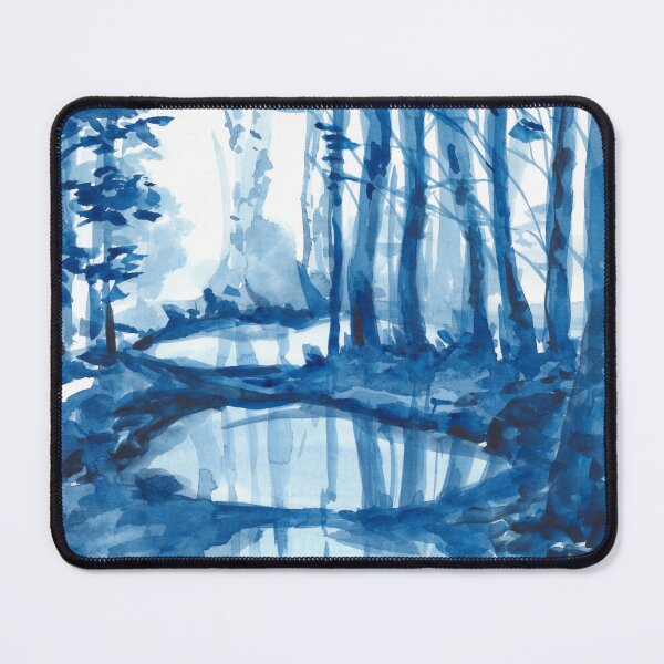 Item preview, Watercolor blue landscape, abstract landscape, trees designed and sold by anaozzart.