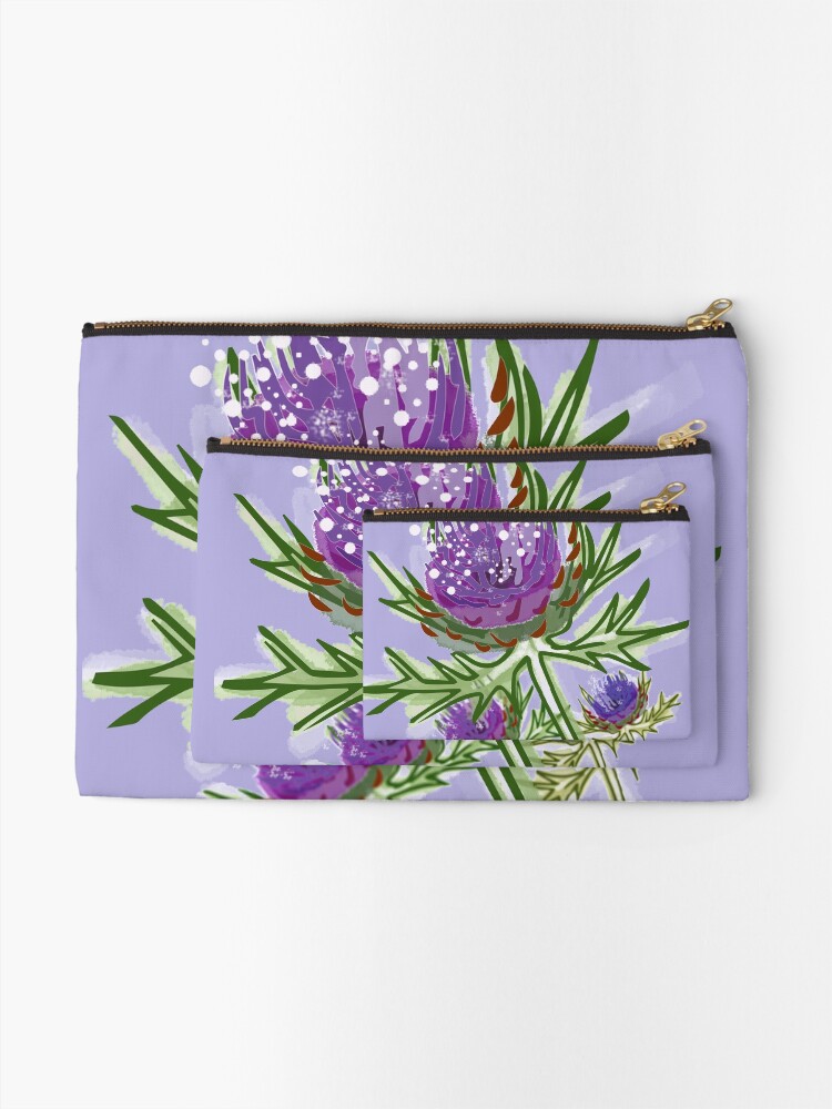 Alternate view of Thistle design in paint for smaller items Zipper Pouch