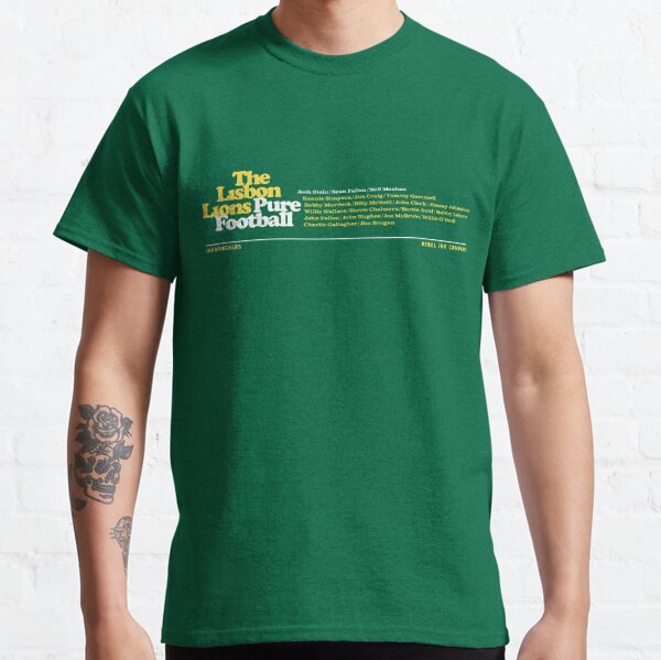 Celtic FC Memorabilia - Celtic Clothing,Football tops etc - Green gold T  shirt txt Lisbon Lions 67 (1980)