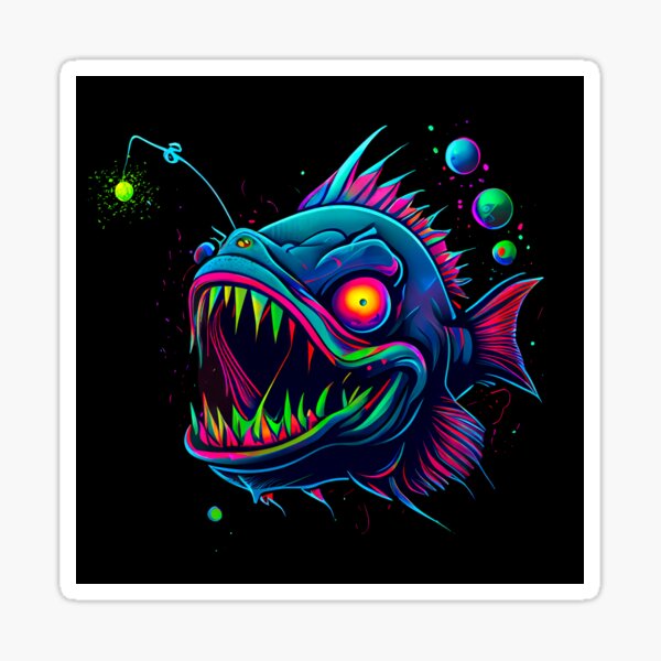 Anglerfish colorful design. Sticker