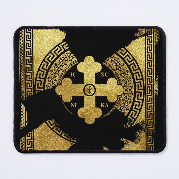 Item preview, Greek Orthodox Cross Gold Paint Black Greek Key ICXC NIKA designed and sold by Yiorgos Designs.