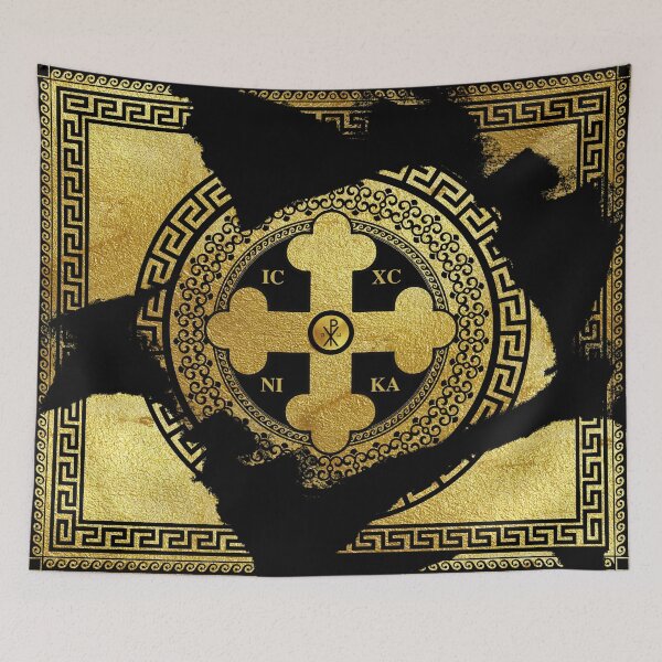 Item preview, Greek Orthodox Cross Gold Paint Black Greek Key ICXC NIKA designed and sold by Yiorgos Designs.