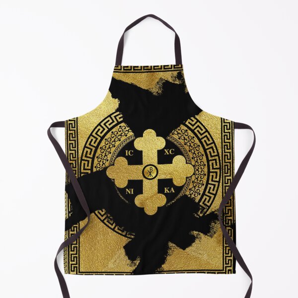 Item preview, Greek Orthodox Cross Gold Paint Black Greek Key ICXC NIKA designed and sold by Yiorgos Designs.