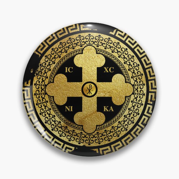 Item preview, Greek Orthodox Cross Gold Paint Black Greek Key ICXC NIKA designed and sold by Yiorgos Designs.