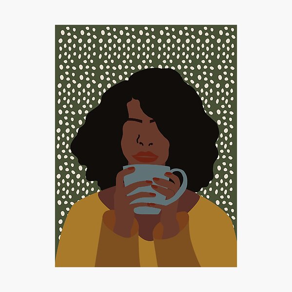 Item preview, Boho black girl drinking tea designed and sold by ToATeaGifts.