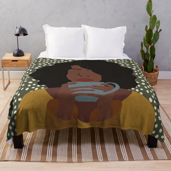 Item preview, Boho black girl drinking tea designed and sold by ToATeaGifts.