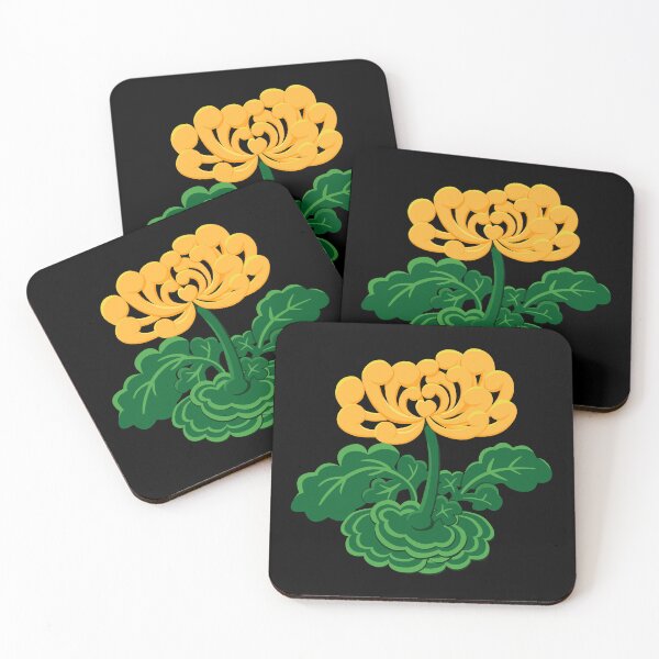 Item preview, Golden Chrysanthemum with Green Leaves in Black designed and sold by Moyanana.