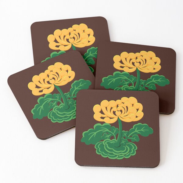Item preview, Golden Chrysanthemum with Green Leaves in Deep Red Brown designed and sold by Moyanana.