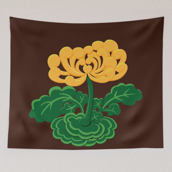 Item preview, Golden Chrysanthemum with Green Leaves in Deep Red Brown designed and sold by Moyanana.