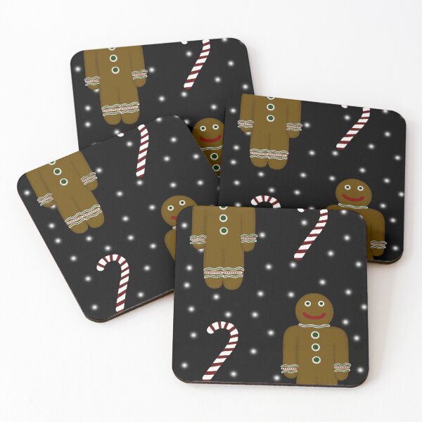 Item preview, Gingerbread men, candy canes and snow on black designed and sold by Encie-Designs.