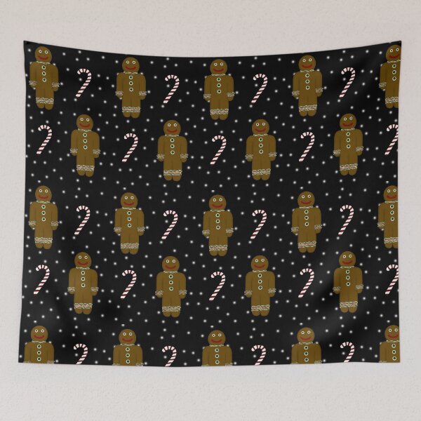 Item preview, Gingerbread men, candy canes and snow on black designed and sold by Encie-Designs.