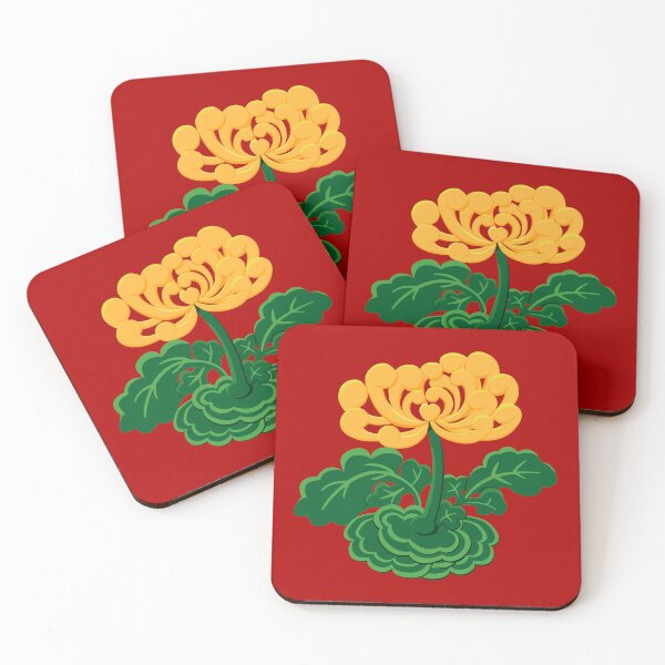 Item preview, Golden Chrysanthemum with Green Leaves in Bright Red  designed and sold by Moyanana.