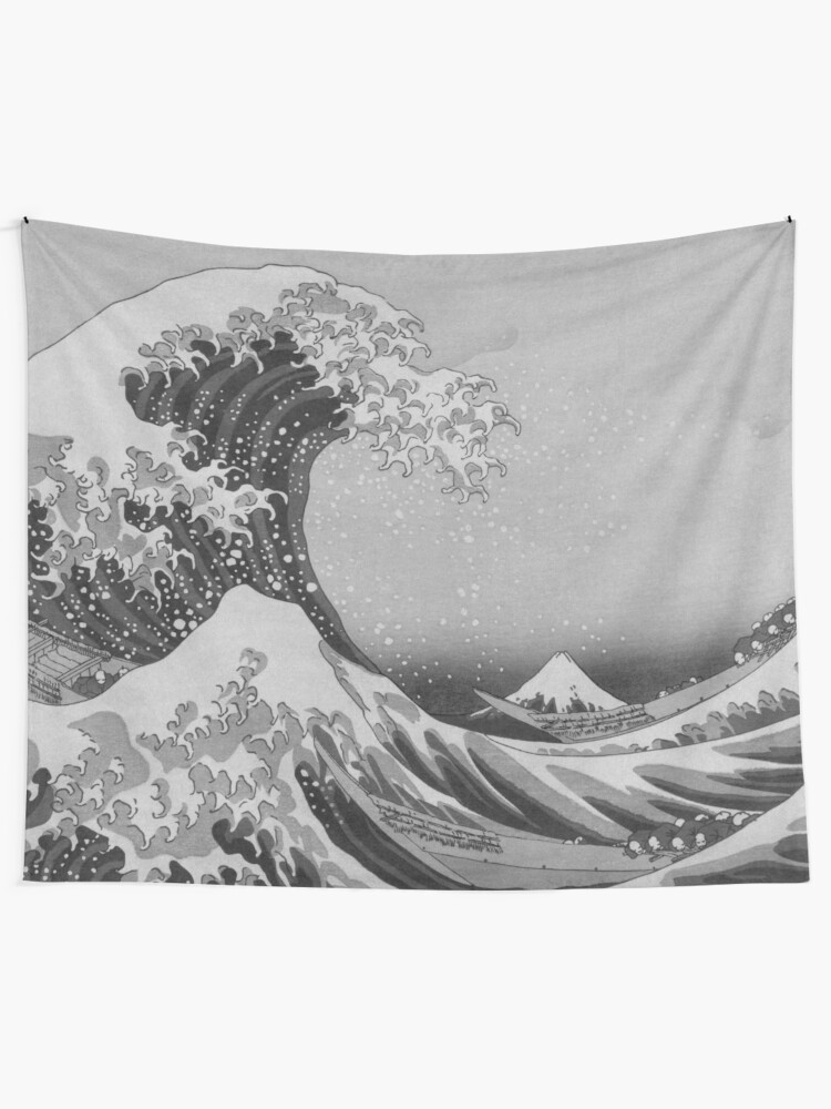 Alternate view of Black and White Japanese Great Wave off Kanagawa by Hokusai Tapestry