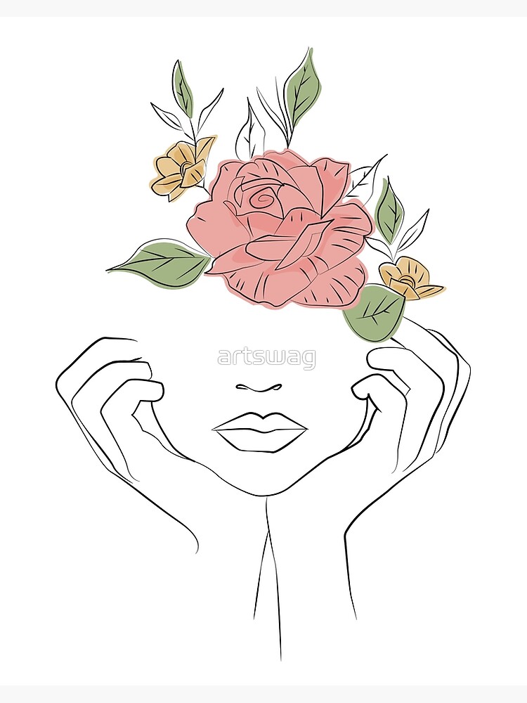 One line drawing. Abstract beautiful girl with flower. Female beauty icon.  Vector illustration Stock Vector | Adobe Stock