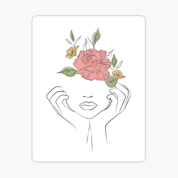 Vista previa del artículo con la obra «Mujer con flores en la cabeza - Dibujo lineal minimalista - Rosa», diseñado y vendido por artswag.