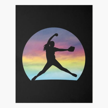 Women's Softball Pitcher Silhouette Colorful Retro Sunset Art