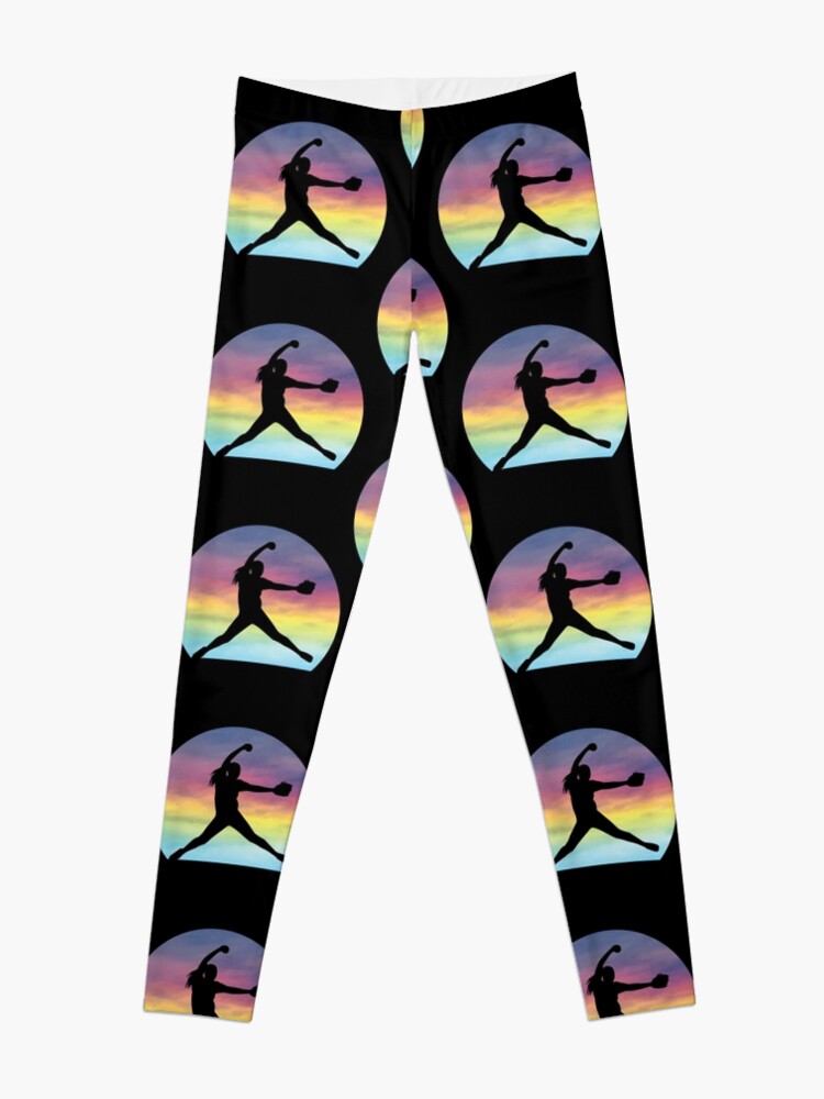 Women's Softball Pitcher Silhouette Colorful Retro Sunset Leggings for Sale  by MintedFresh