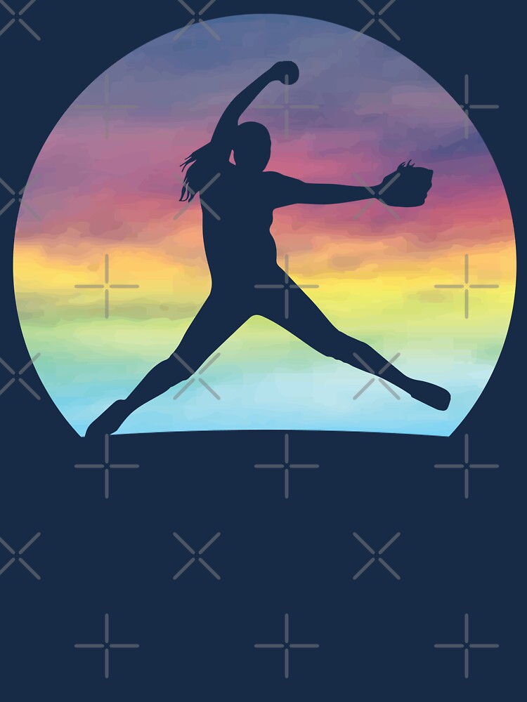 Women's Softball Pitcher Silhouette Colorful Retro Sunset Active