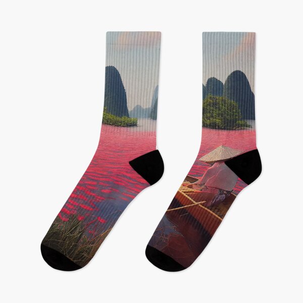Item preview, Pink water lily field with a boat illustration designed and sold by justinasv775.
