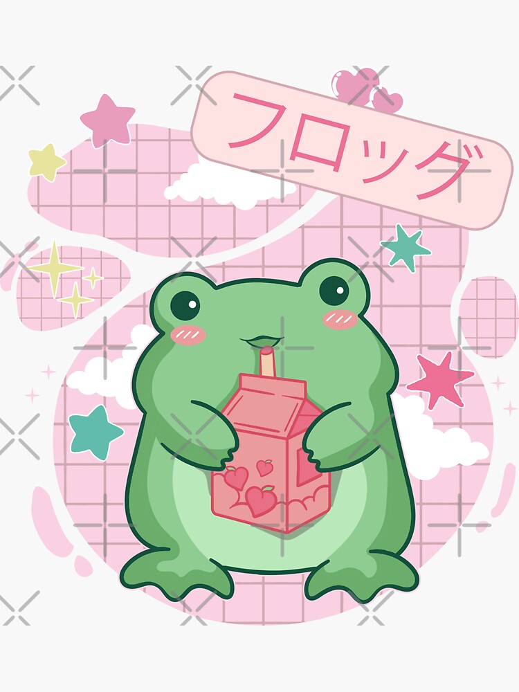 Funny Frog Lover Frog With Strawberry Milk' Sticker