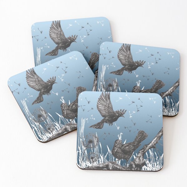 Item preview, Blackbirds on blue background designed and sold by albadawnart.