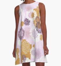 Doily Flowers in Purple, White and Mustard on Pink A-Line Dress