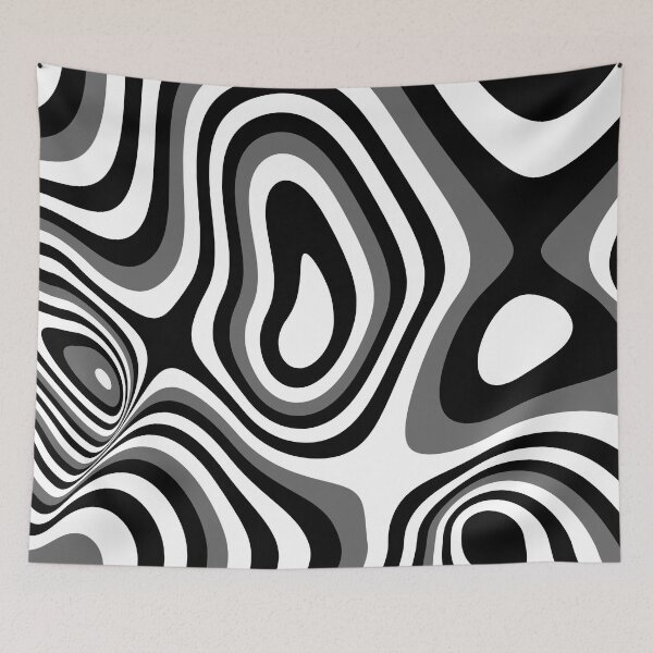Item preview, Gray Black and White Psychedelic 70s Retro Liquid Swirls designed and sold by All-Black-White.