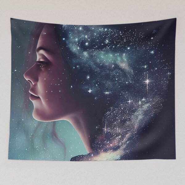 Item preview, Artistic composition of a woman under a beautiful night sky designed and sold by Artaverse.