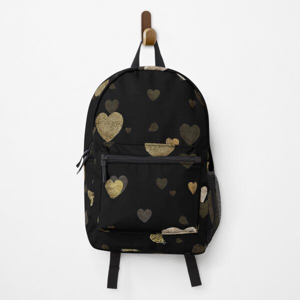 Item preview, Gold heart stroke pattern a black illustration designed and sold by Yana Mustafina | Boho Soulful Designs.