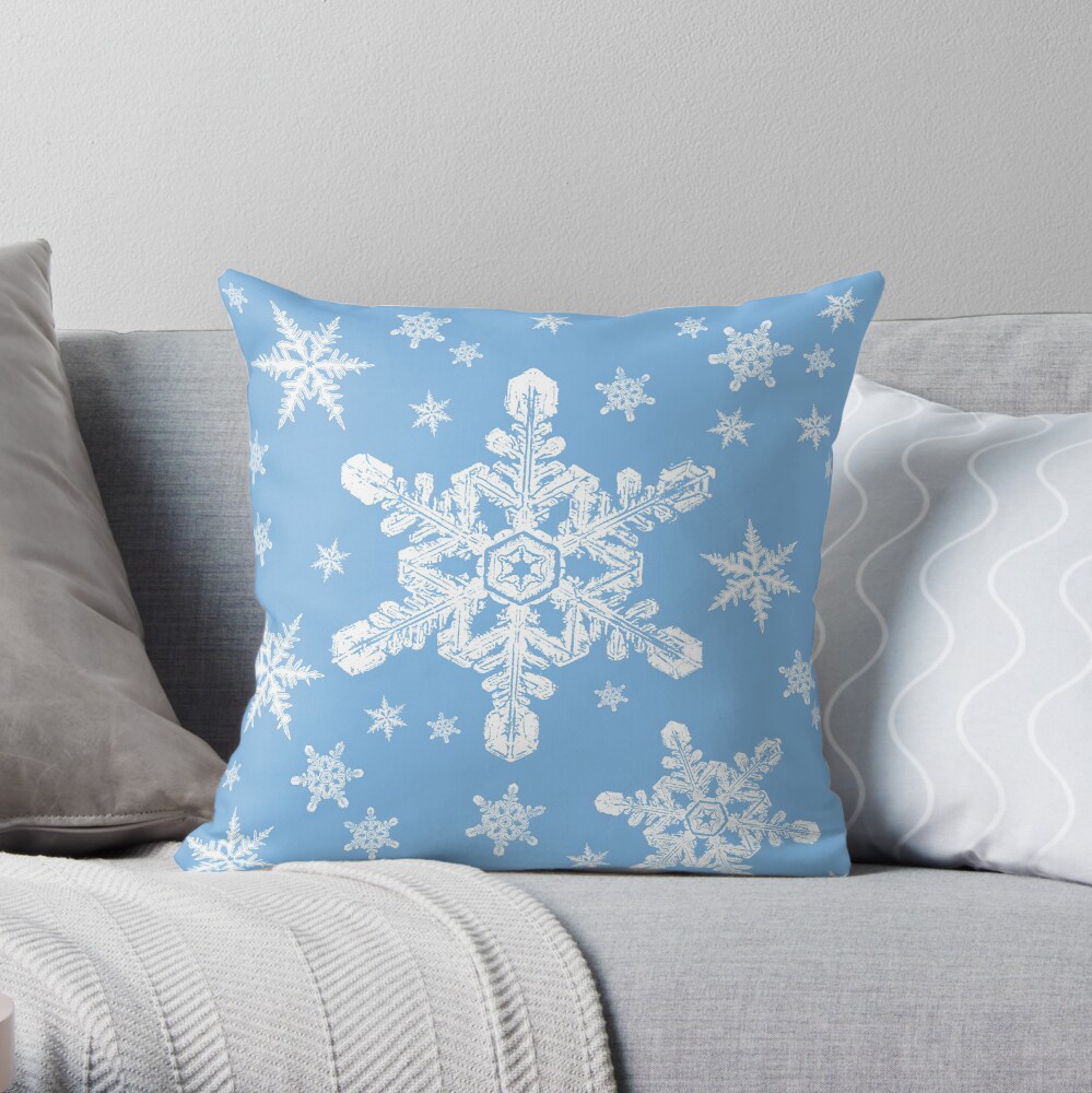 Snowflakes in White + Blue 2 | Christmas, Chanukah, Holiday Gifts + Scrapbooks Throw Pillow