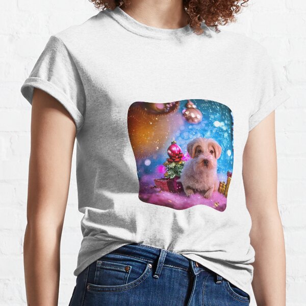 beau portrait de chien à noël avec des couleurs fantastiques T-shirt classique