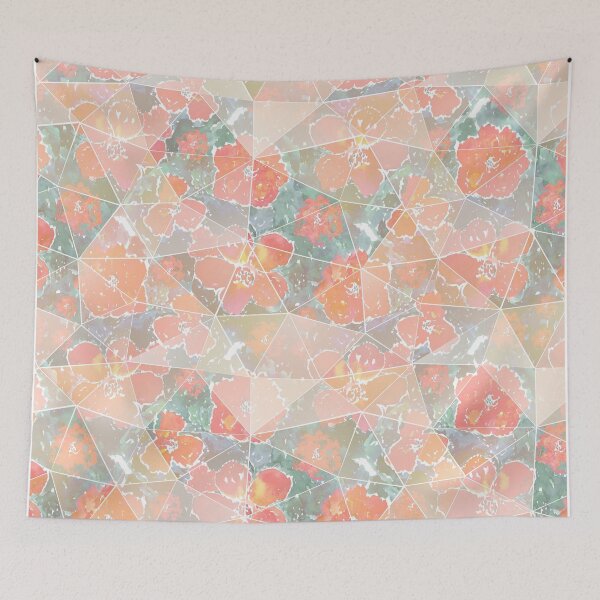 Item preview, Orange, pink flowers on gray-green background. designed and sold by marinaklykva.
