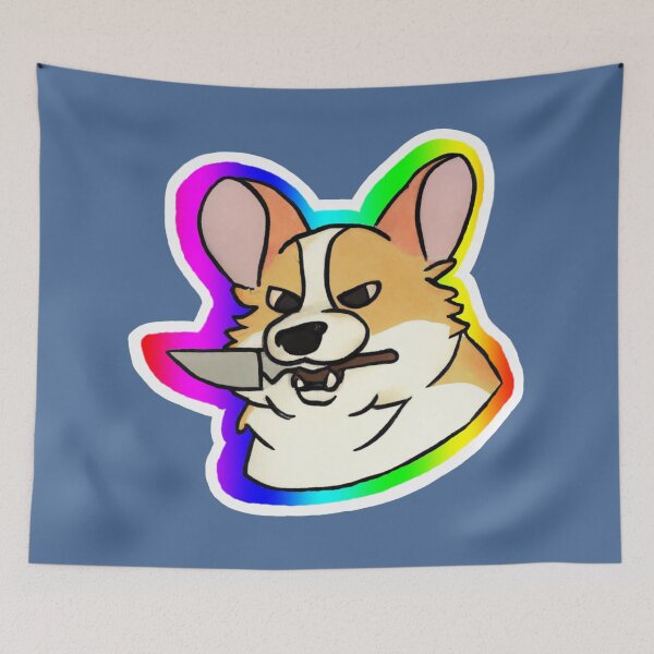 Item preview, Rainbow Corgi with a knife in its mouth designed and sold by JandyDesign.