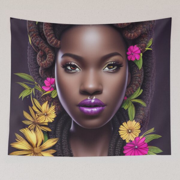 Item preview, Long Locs, Flowers, and Purple Lipstick designed and sold by Sapphire597.