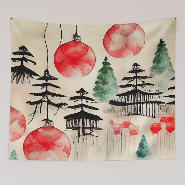 Item preview, Christmas Greetings in Japan Tradicional Ink Art Style designed and sold by aricutcia.