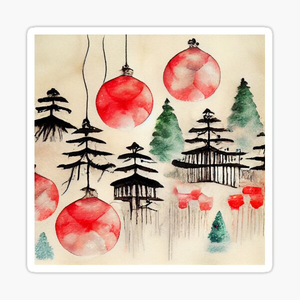 Aperçu de l'œuvre Salutations de Noël au Japon Style d'art à l'encre traditionnel créée et vendue par aricutcia.