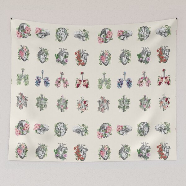 Item preview, Anatomy collection, Floral Human anatomy, parts of human anatomy, heart, brain, lungs, rib cage with floral decoartive  designed and sold by Collagedream.