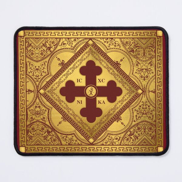 Item preview, Greek Orthodox Cross Ornate Gold Maroon Greek Key ICXC NIKA designed and sold by Yiorgos Designs.