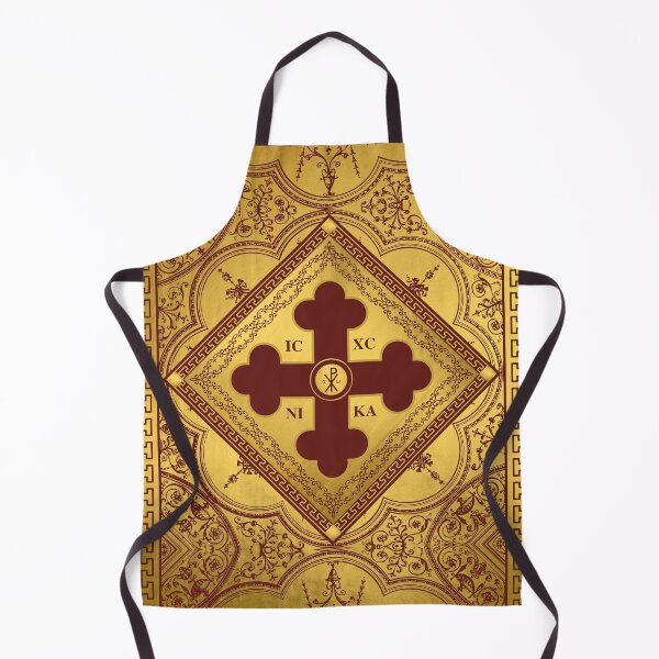 Item preview, Greek Orthodox Cross Ornate Gold Maroon Greek Key ICXC NIKA designed and sold by Yiorgos Designs.