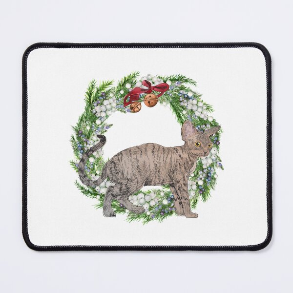 Item preview, Christmas Cat with pine Christmas wreath and golden bells designed and sold by HappyNoireArt.