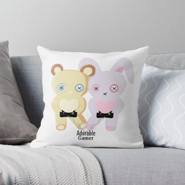 Adorable Gamer ~ Teddy & Bunny Throw Pillow