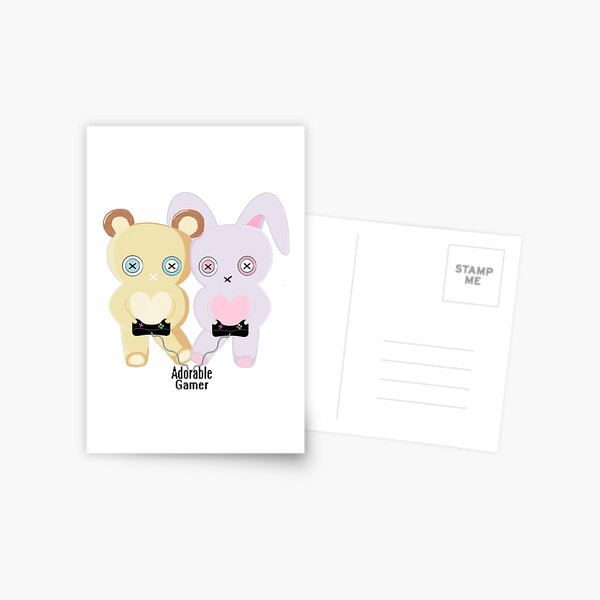Adorable Gamer ~ Teddy & Bunny Postcard