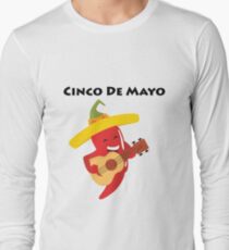 Happy Cinco De Mayo Pepper Playing Guitar Long Sleeve T-Shirt