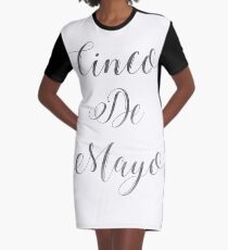 Happy Cinco De Mayo Black and white Typography Graphic T-Shirt Dress