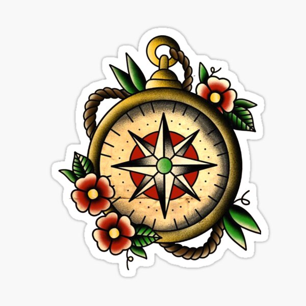 Craft a tattoo design that seamlessly integrating the tree of life, a  doctor bird, lignum vitae flowers, a nautical compass, and an old School  pocket watch. The design should flow from the